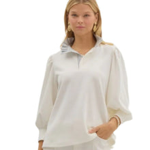 Load image into Gallery viewer, Off White Popover with Ruffle Neck