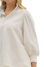Load image into Gallery viewer, Off White Popover with Ruffle Neck