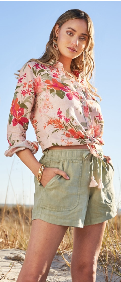 Callie Linen Shirt Tropical Floral