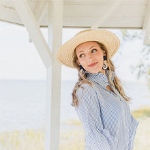 Load image into Gallery viewer, Blue Caroline Bell Sleeve Swing Dress