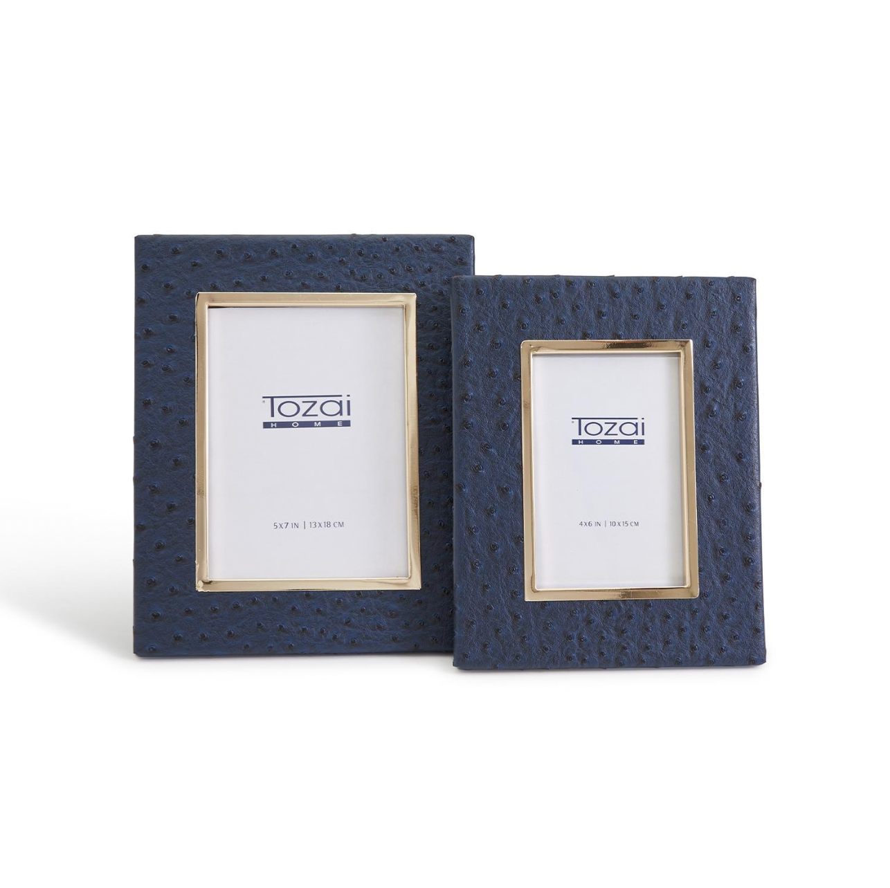 Navy Ostrich Photo Frame with Gold Edge - 2 Sizes