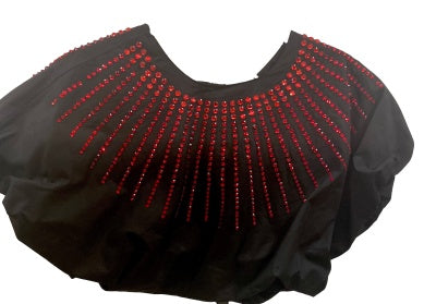 Queen Of Sparkles Black with Red Rhinestone Burst Cotton Bubble Top