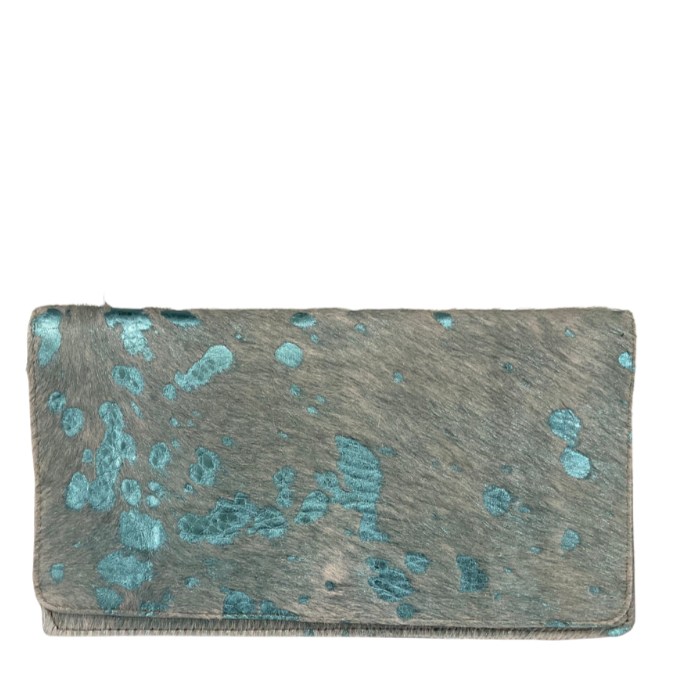 Metallic Blue Cowhide Clutch