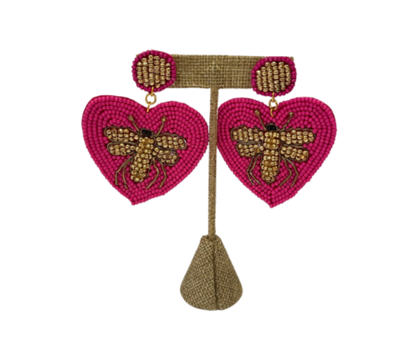 Heart Earring Beaded Bee