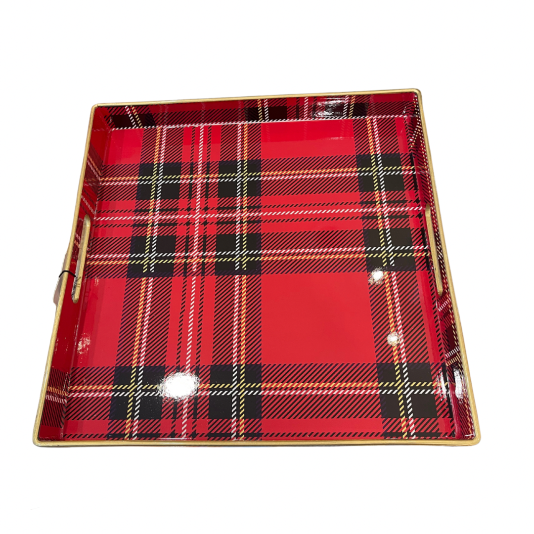 Red Plaid Square Tray
