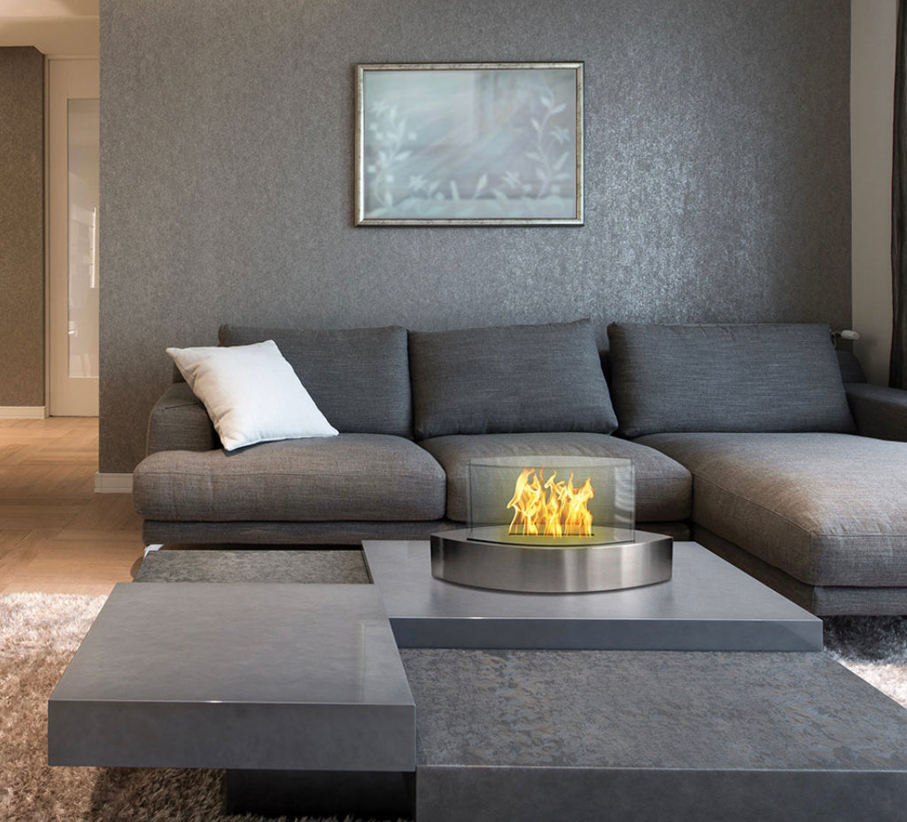 Curved Stainless Tabletop Fireplace