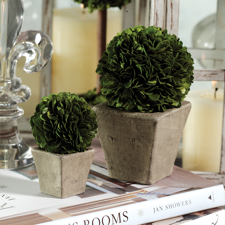 Zodax Round Boxwood Topiary In Square Pot-Small