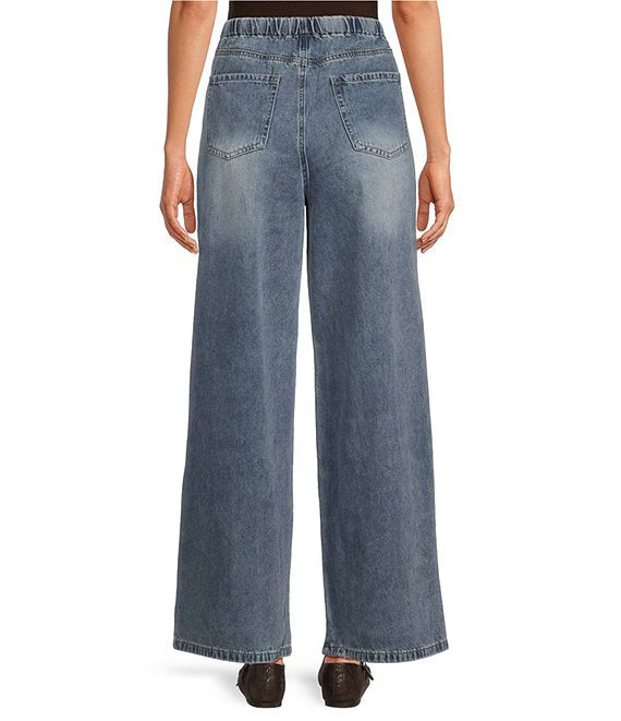 Washed Denim Pants With Brown Stripe