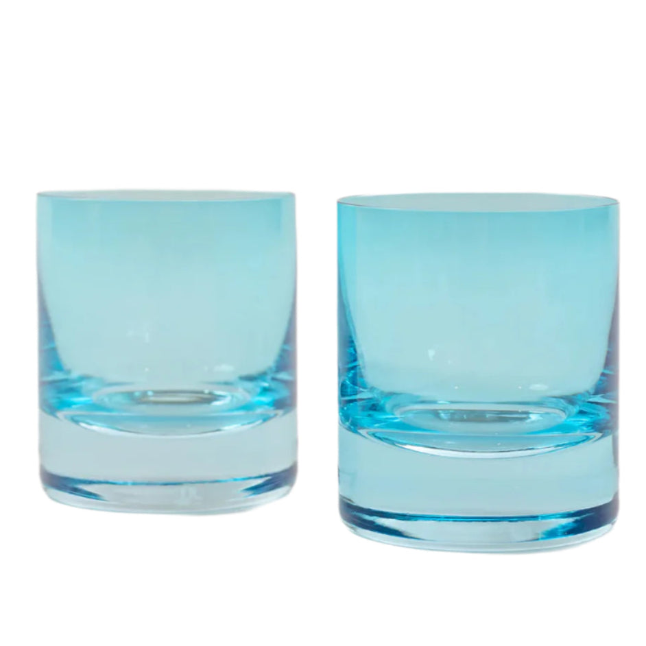 Estelle Colored Glass Rose Ocean Blue Rocks Glass - Set of 2