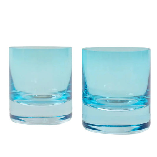 Estelle Colored Glass Rose Ocean Blue Rocks Glass - Set of 2