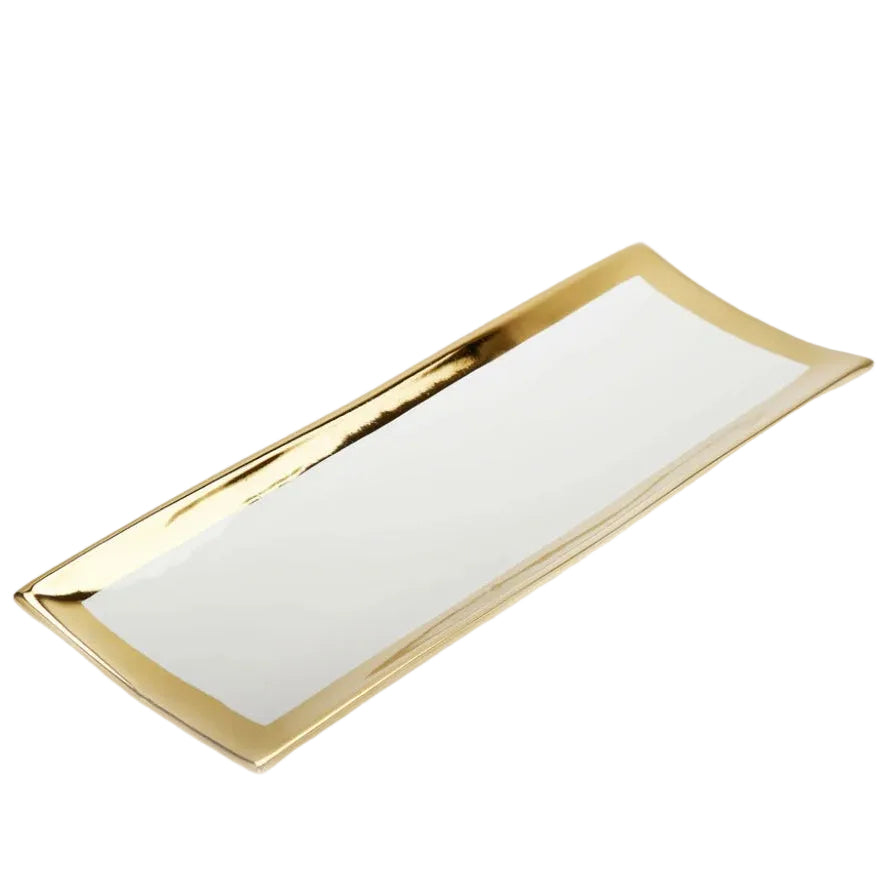 Gold Edged White Rectangular Tray
