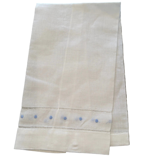Linen Blue Dot Embroidered Guest Towel