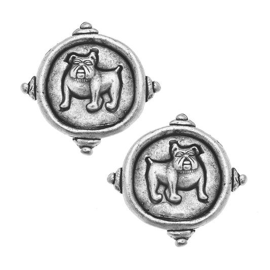 Silver Bulldog Pierced Earrings