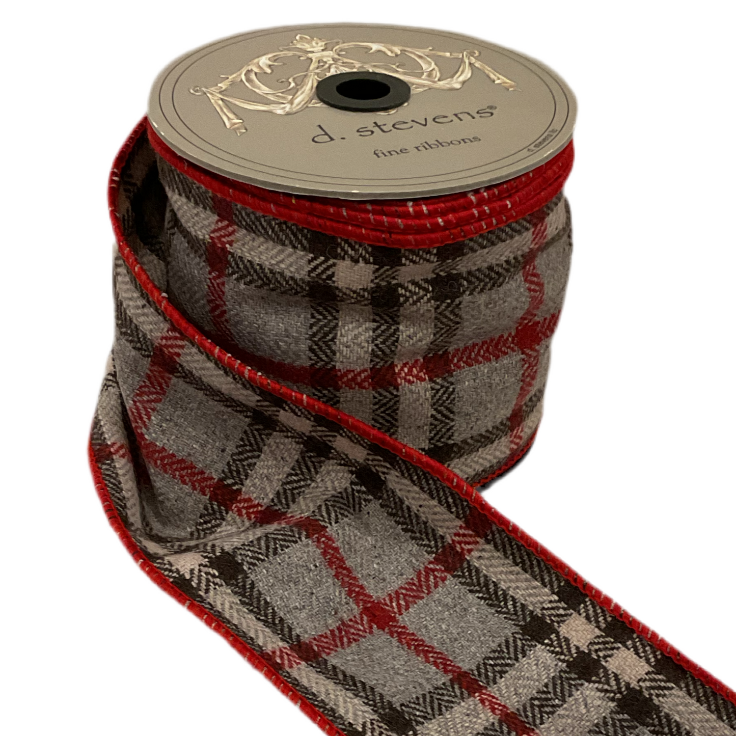 Faux Wool Gray + Red Plaid Ribbon