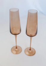 Load image into Gallery viewer, Estelle Colored Glass Amber Smoke Champagne Flute Set of 2
