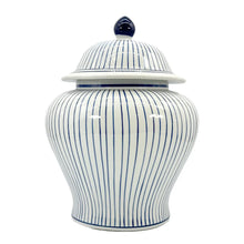 Load image into Gallery viewer, 15.5" Blue &amp; White Striped Wide Ceramic Ginger Jar
