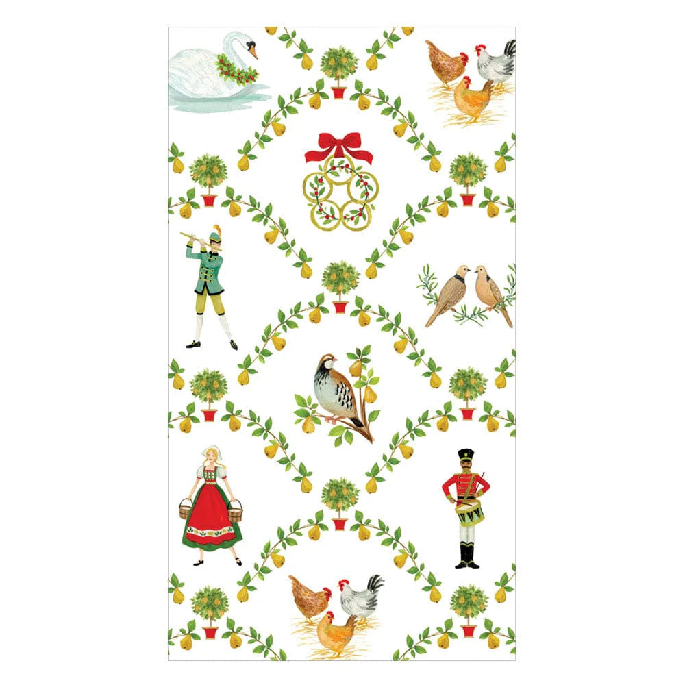 Caspari On The Twelfth Day Guest Towels