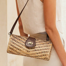 Load image into Gallery viewer, Rattan Convertible Clutch with Removable Leather Strap
