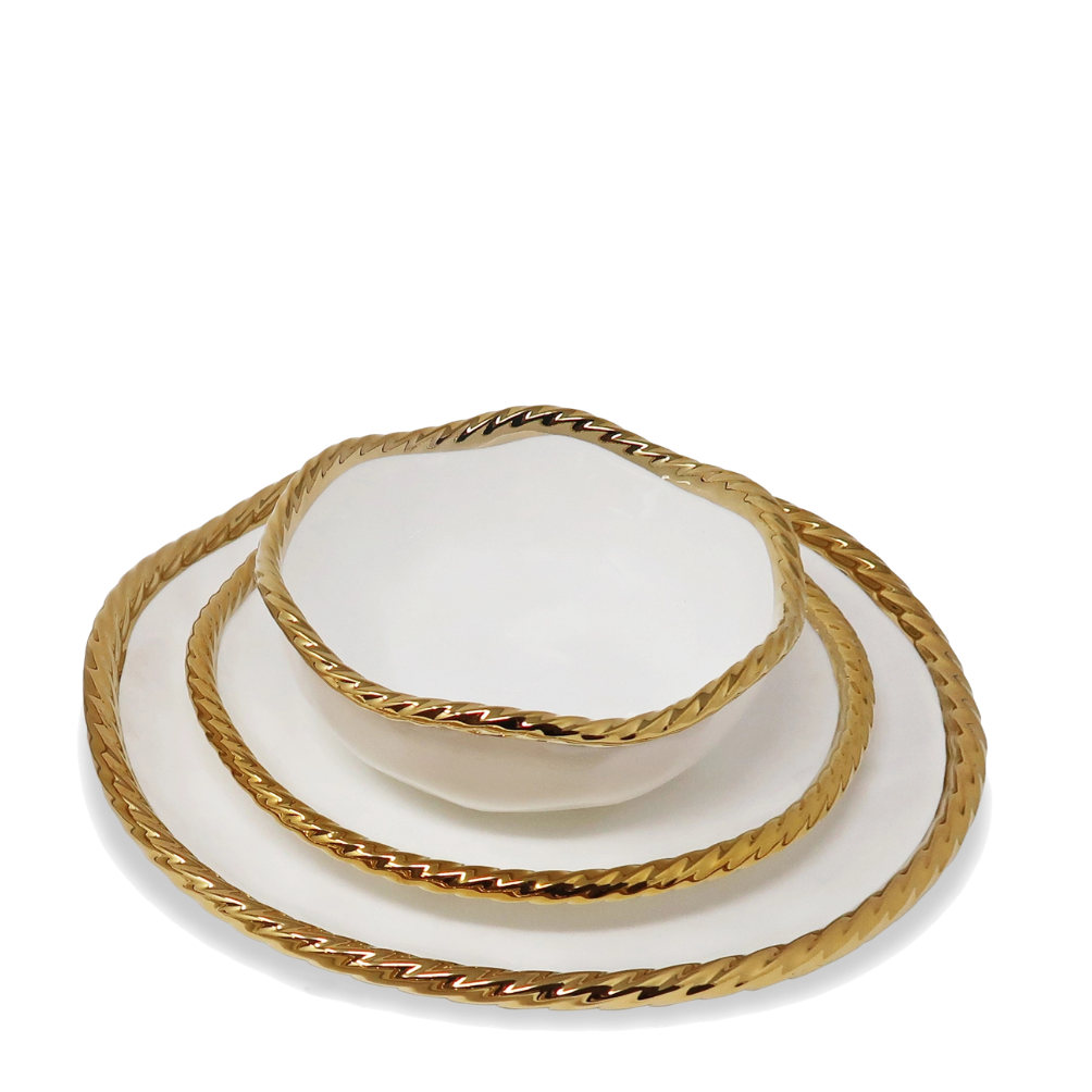 White Salad Plates New Bone China With Gold Rope Edge