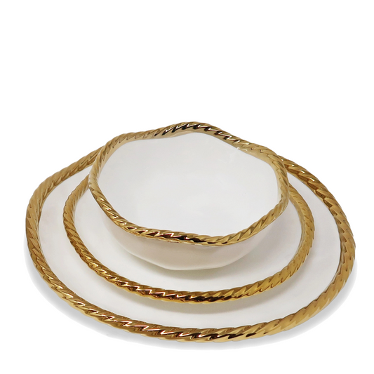 White Dinner Plates with Gold Rope Edge