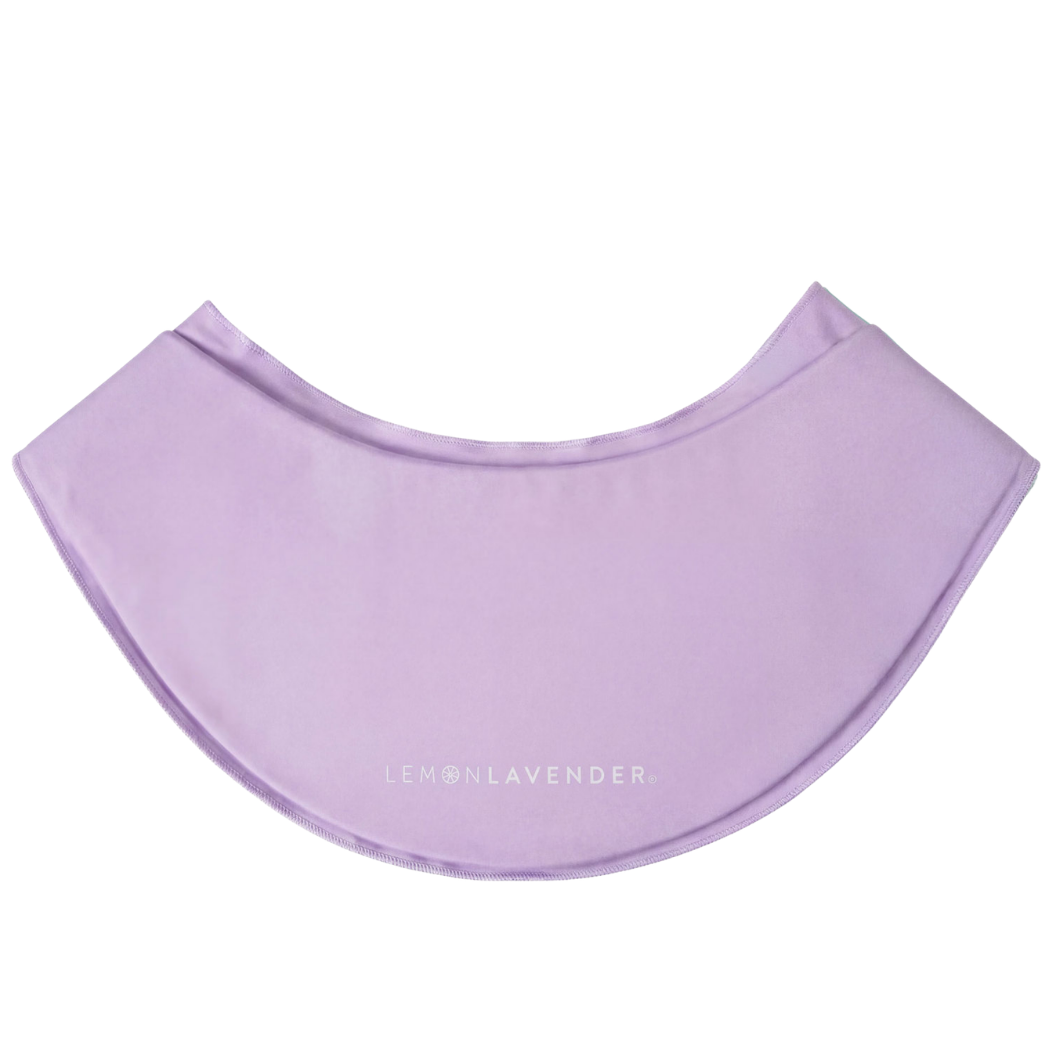 A lavender-colored curved neck wrap with a small white printed logo reading 'LEMONLAVENDER' near the bottom center, displayed on a solid white background.