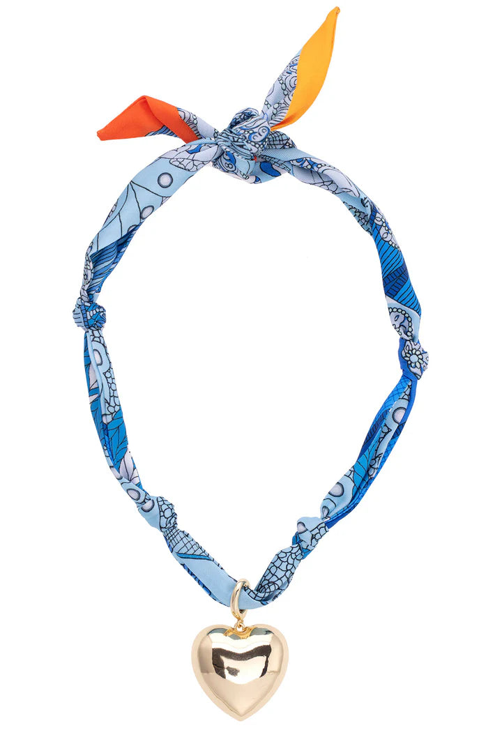 Puffy Heart Blue Scarf Necklace