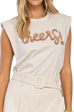 "Cheers" Embellished Sleeveless Top