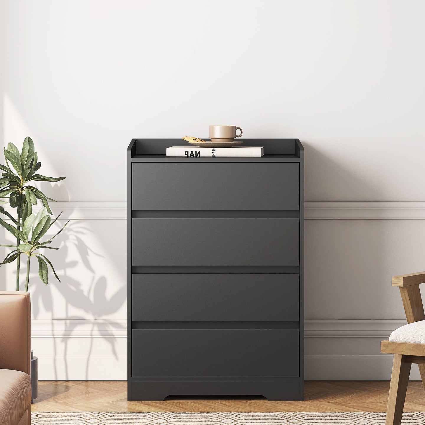 4-Drawer Dresser, Waterproof, Black/White, Modern Design