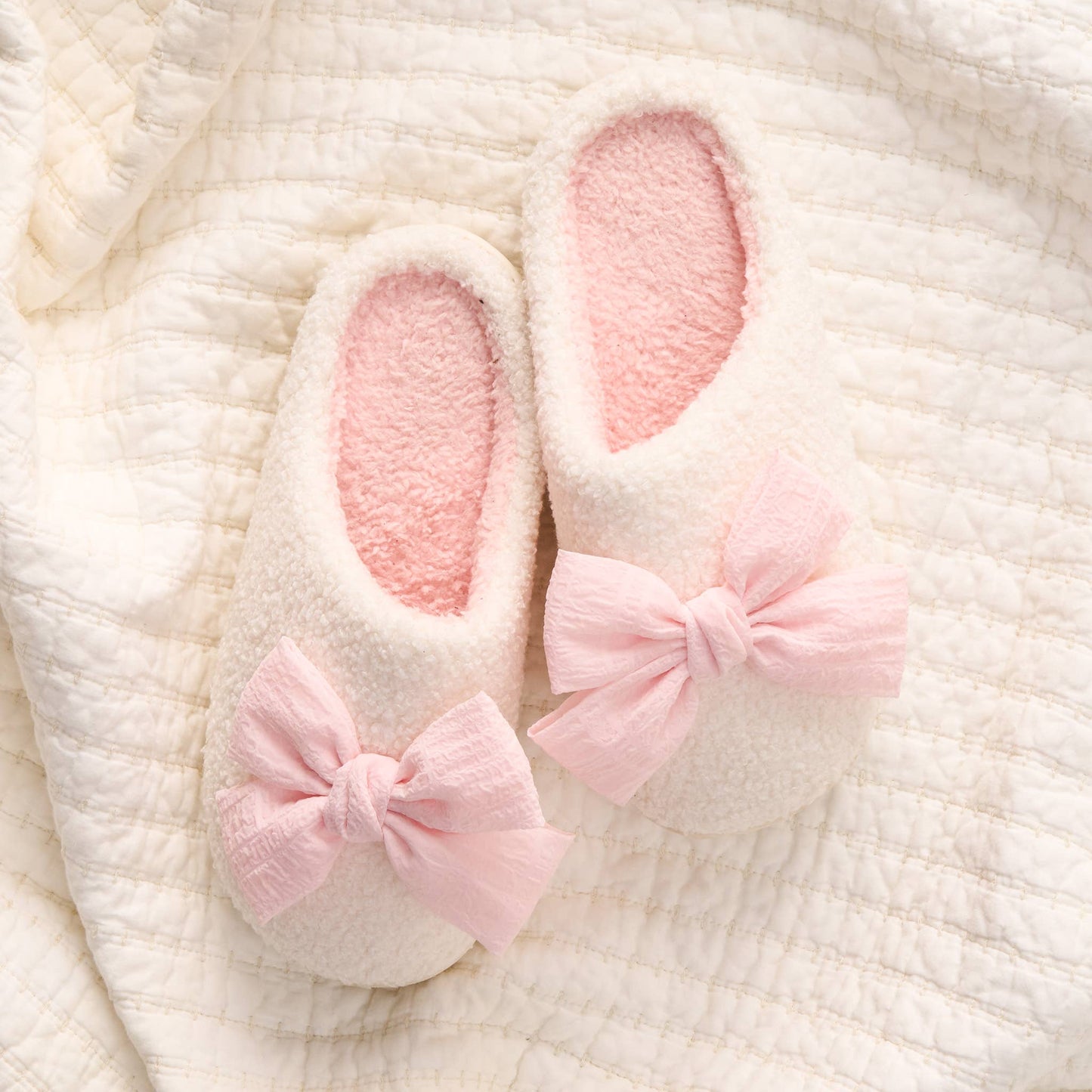 Pink Bow Fuzzy Slippers