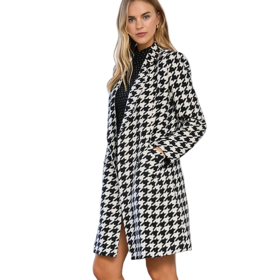 Black and White Houndstooth Coat