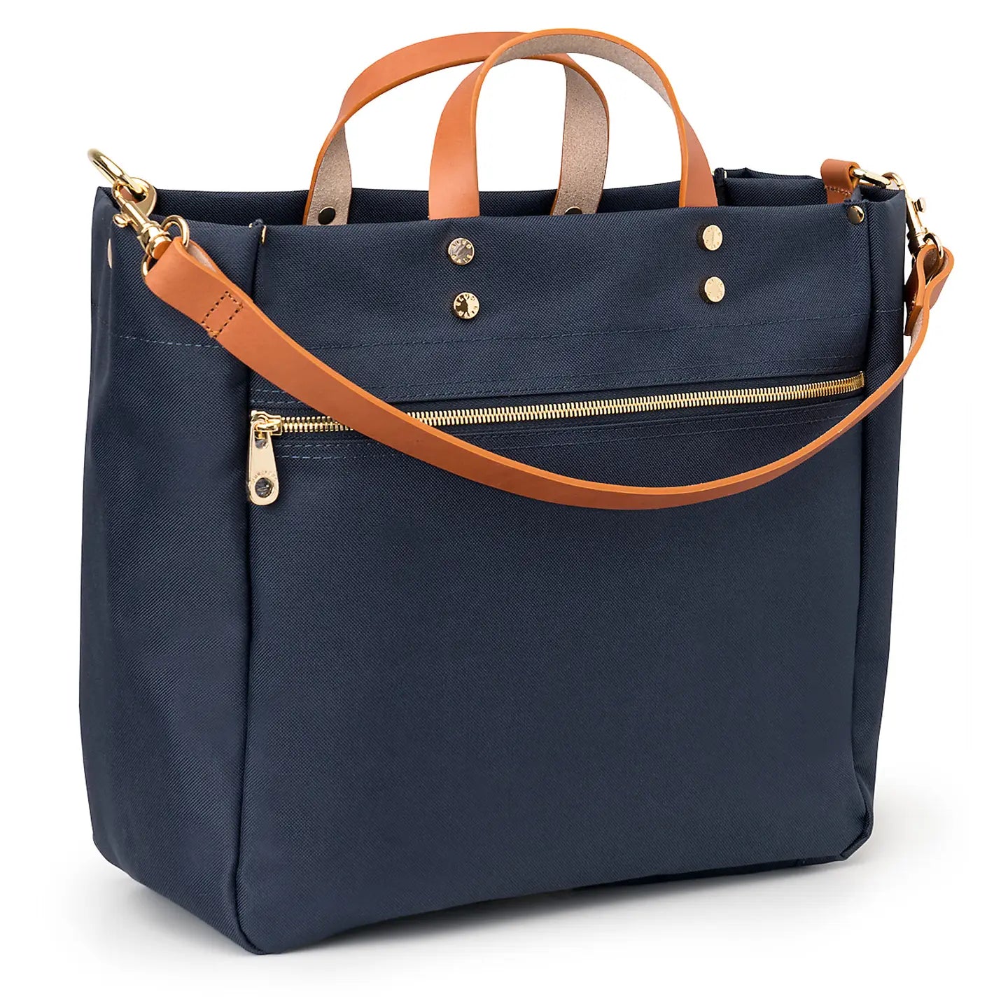 "Codie" Navy Nylon Tote with Leather Accents