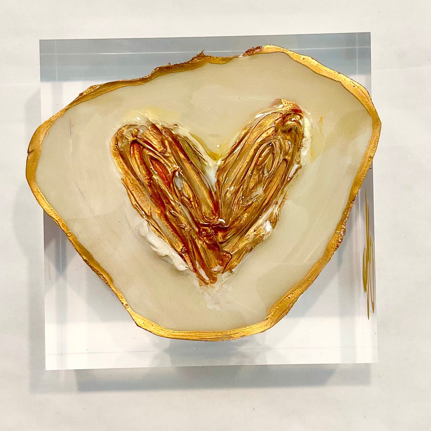 Gilded Heart Lucite Block