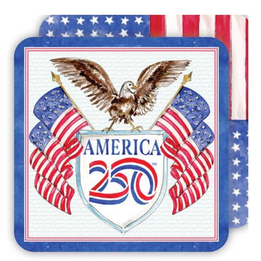 Rosanne Beck Hand painted America 250 Logo with Bald Eagle and Flags Die-Cut Coaster