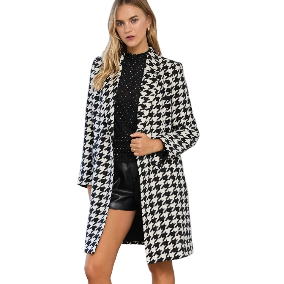 Black and White Houndstooth Coat