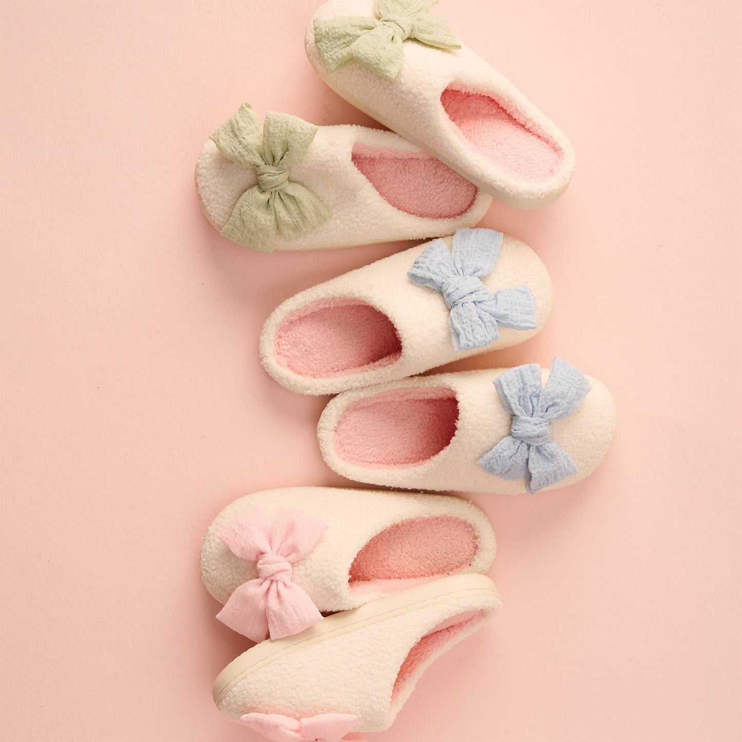 Blue Bow Fuzzy Slippers