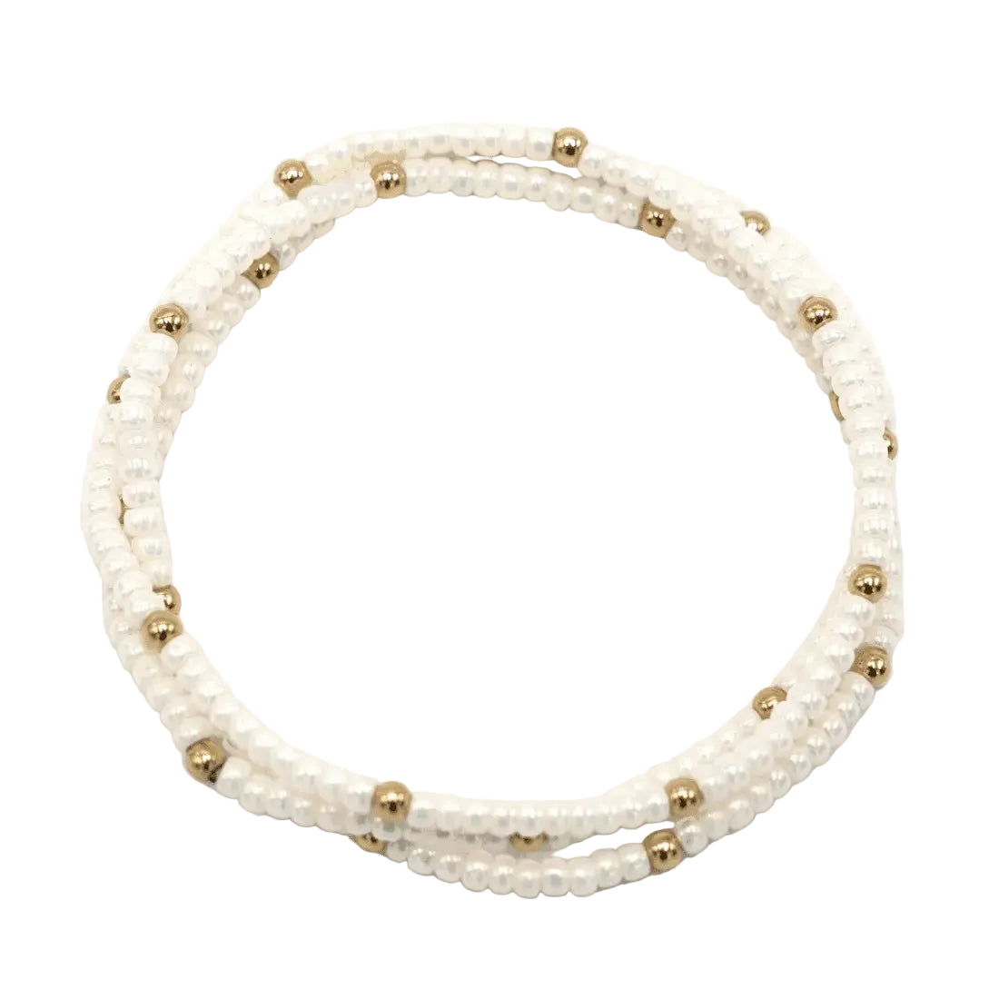Erin Gray Og Classic Bracelet Stack in Pearl White + Gold Filled