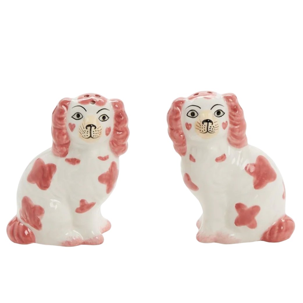 Pink Staffordshire Dog Salt and Pepper Shaker Set