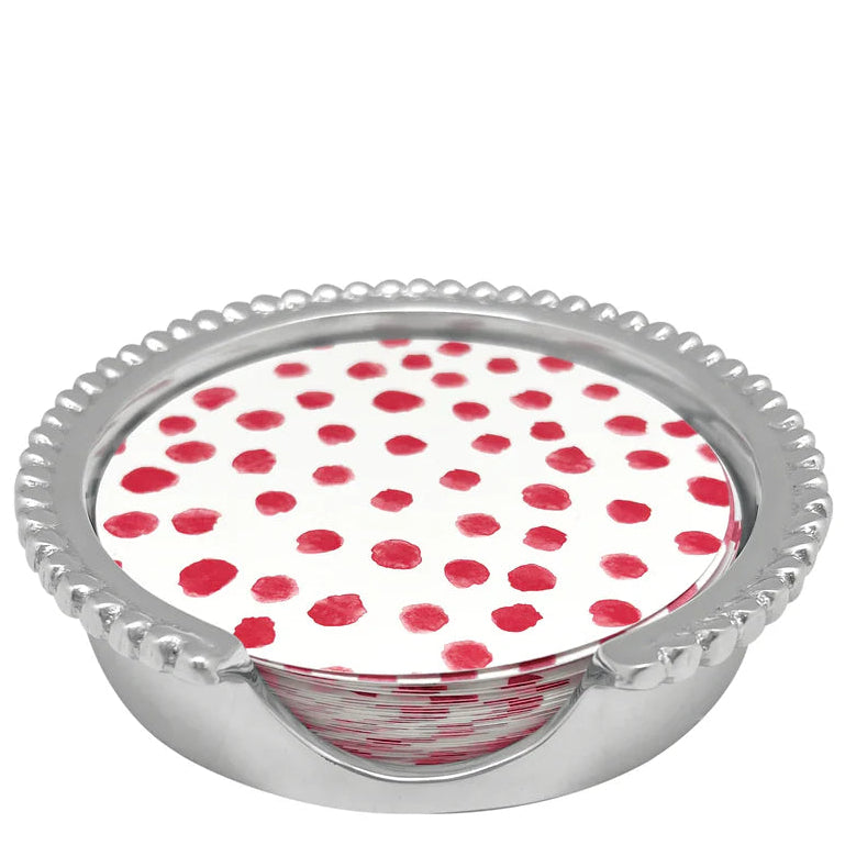 Mariposa Red Dotty and Stripe Beaded Coaster Set