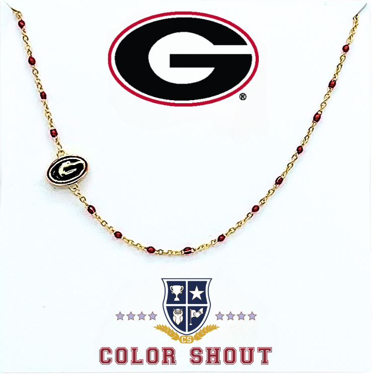 The College Logo Necklace: Side Set Logo on Enamel Bead Necklace