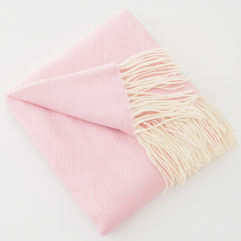 Pink Herringbone Fringed 50x60 Inch Throw Blanket
