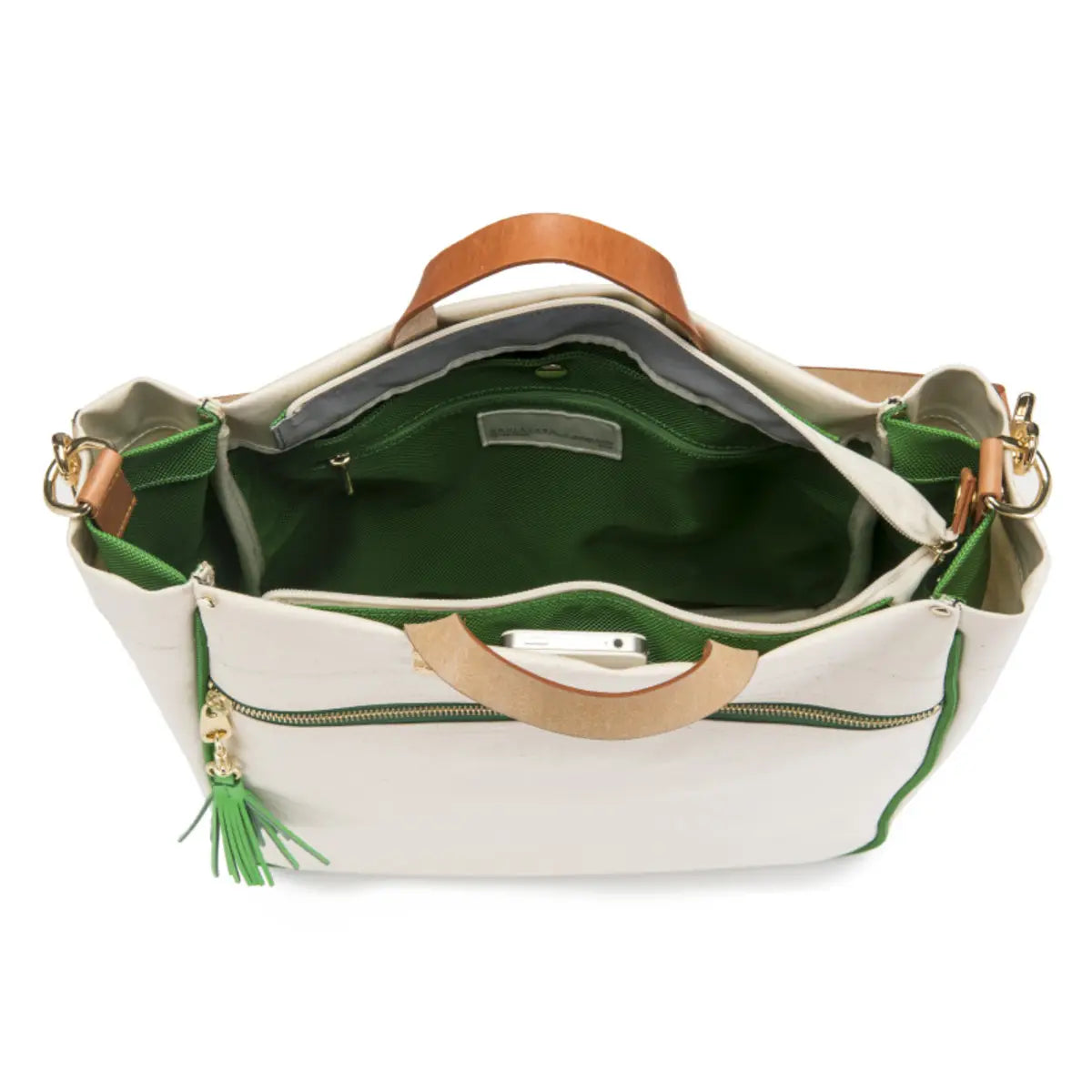 "Parker" Grass Canvas Tote with Leather Accents