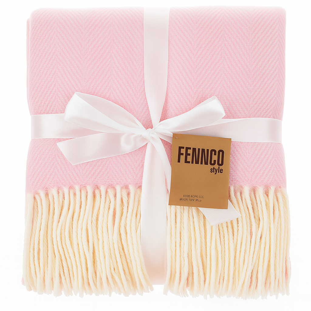 Pink Herringbone Fringed 50x60 Inch Throw Blanket