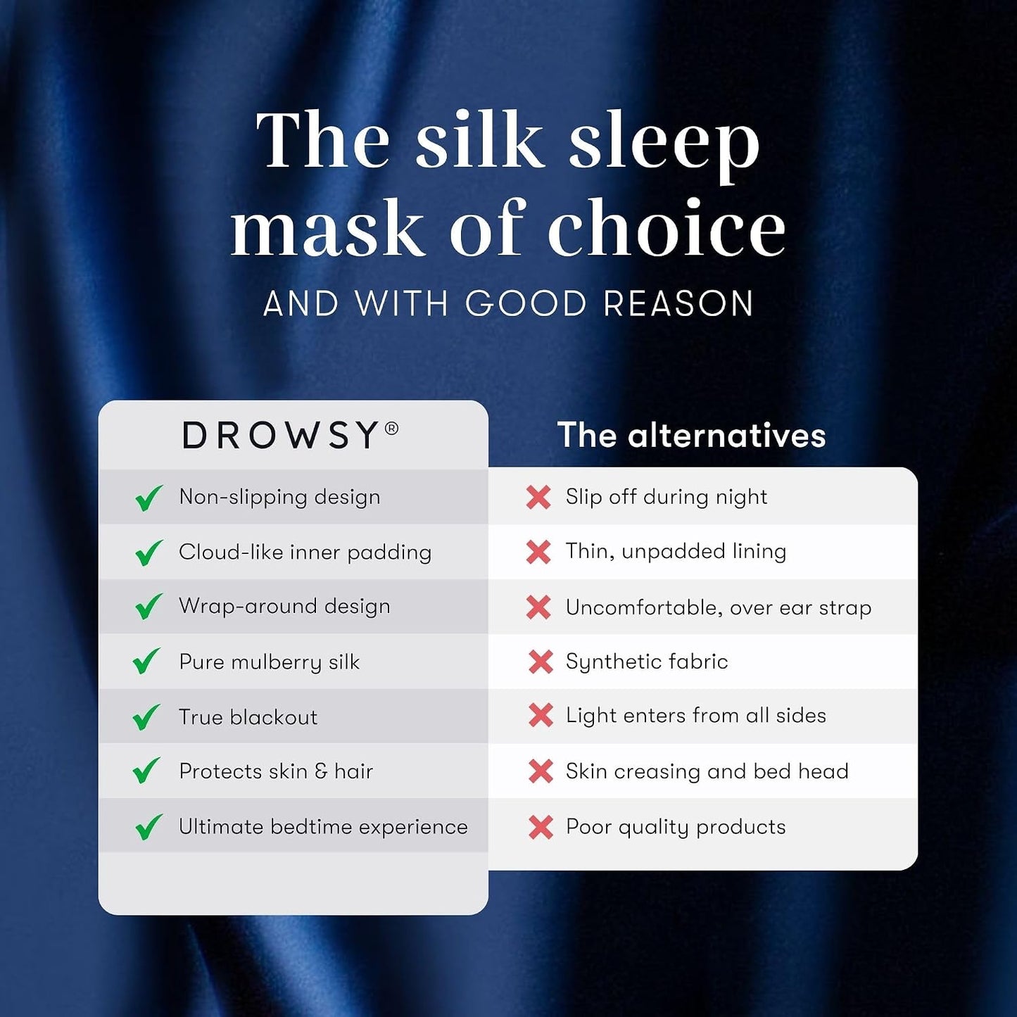 DROWSY Midnight Blue Silk Sleep Mask