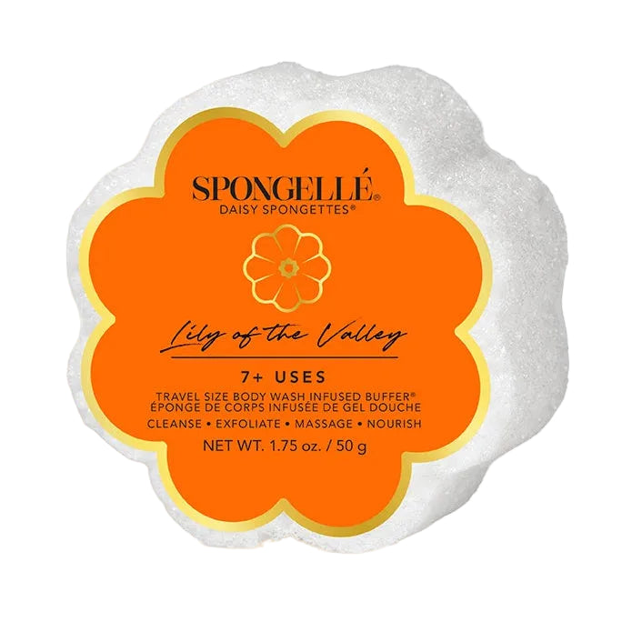 Spongellé Daisy Spongelette with orange label on a white background
