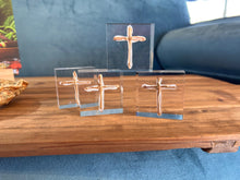 Load image into Gallery viewer, Gold Cross Lucite Block

