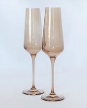 Load image into Gallery viewer, Estelle Colored Glass Amber Smoke Champagne Flute Set of 2
