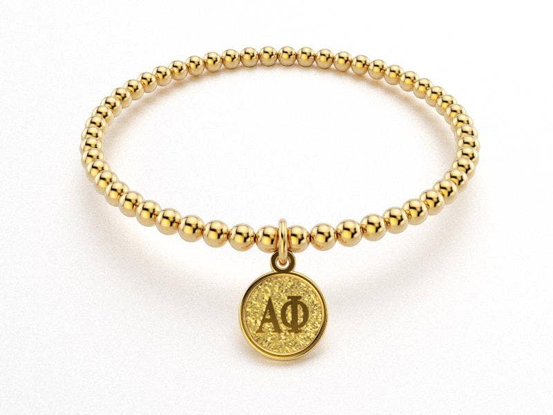 Alpha Phi Script Gold Bead Bracelet