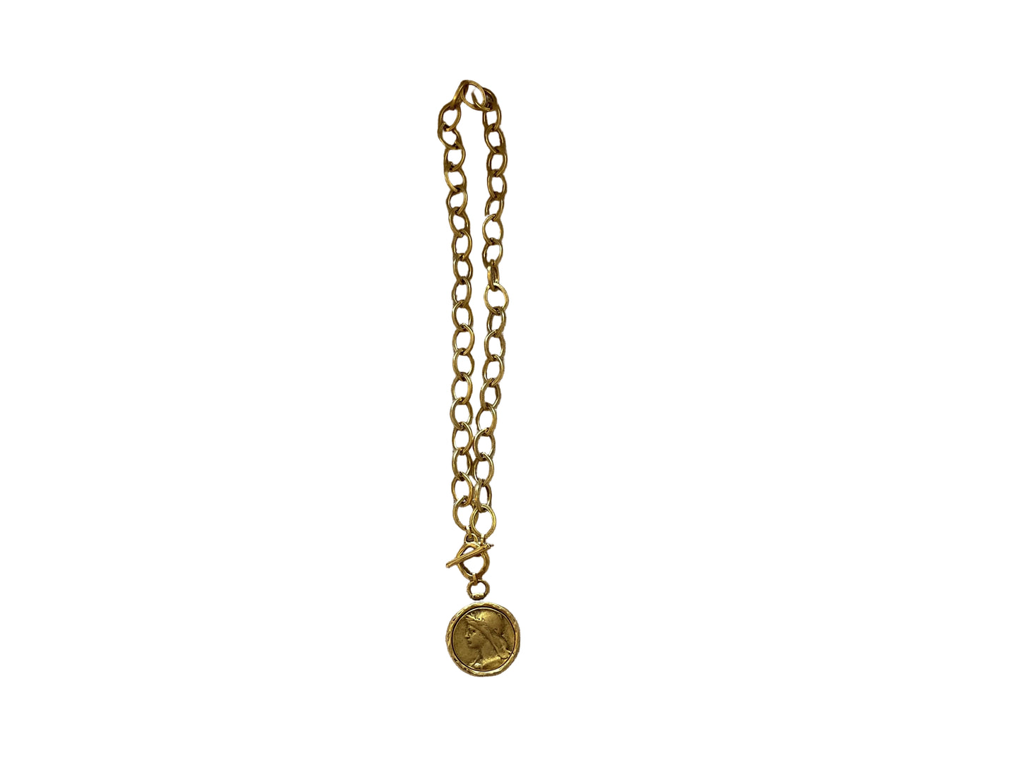 Lady Coin Brushed Gold Necklace