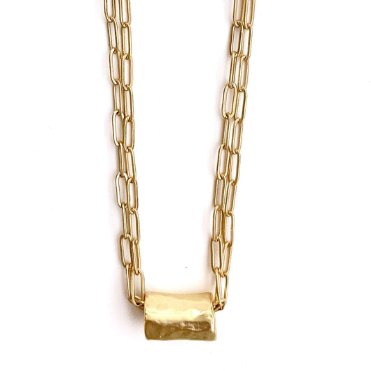 Erin Gray Barrel on Double Gold Paperclip Necklace