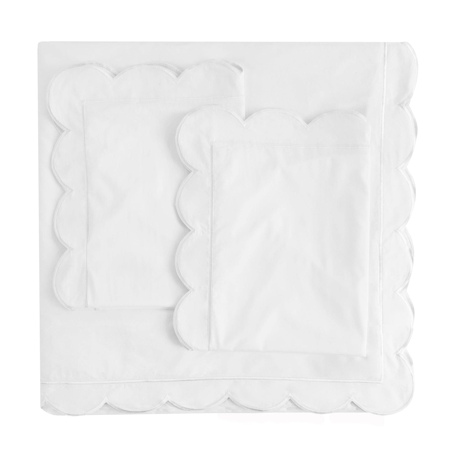 Scallop Frame Embroidered Cotton Percale Duvet Set